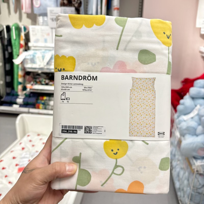 IKEA宜家 巴恩吕德姆 儿童被套枕套纯棉材质花朵可机洗家用儿童房