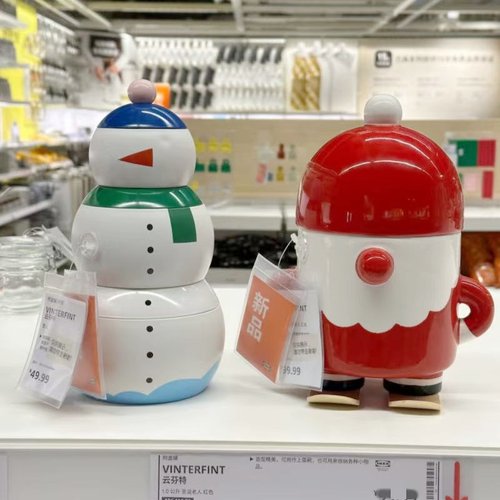 IKEA宜家  云芬特食品附盖罐铁盒装饰摆件圣诞雪人滑板圣诞老人罐