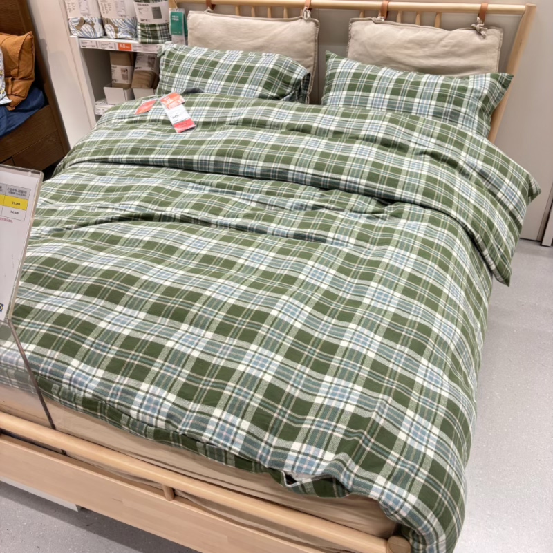 IKEA宜家 班比奥巴 被套和枕套纯棉磨毛法兰绒触感秋冬被罩格子纹