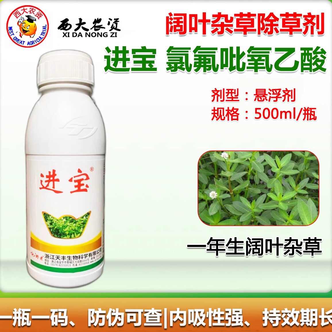 进宝氯氟吡氧乙酸小麦玉米水稻田除猪殃殃水花生阔叶杂草除草剂药