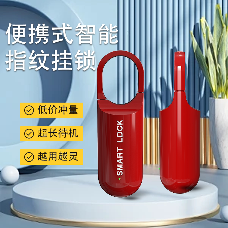 指纹锁挂锁柜子智能宿舍行李小号箱防盗书包密码迷你拉链盒子家用图片