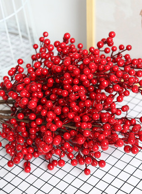 仿真金色尤加利银杏叶红色果子冬青发财果中式家居客厅装饰年宵花