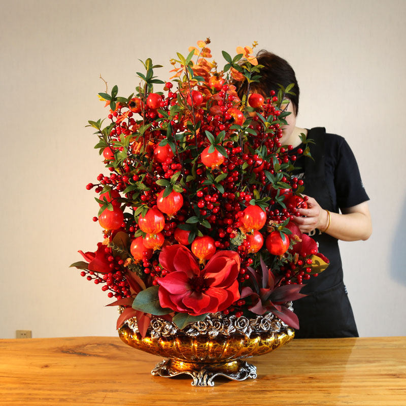 高档红果年宵婚庆装饰仿真花冬青果石榴果插花套装摆件发财果假花