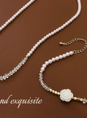 丽银饰品新款气质时尚温柔冷淡风贝壳山茶花珍珠水晶项链手链女潮