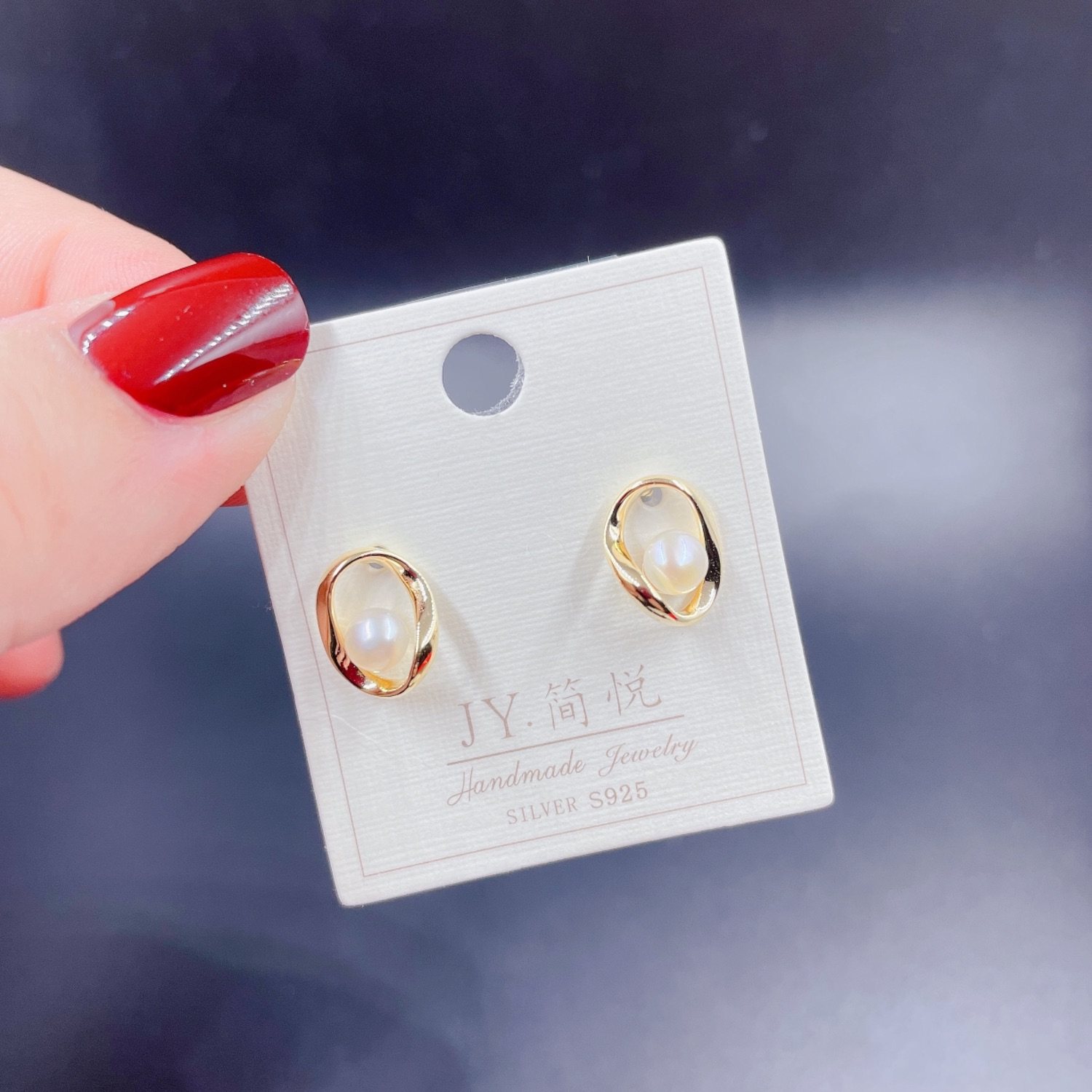 纯银纽带百搭耳饰ins潮风珍珠