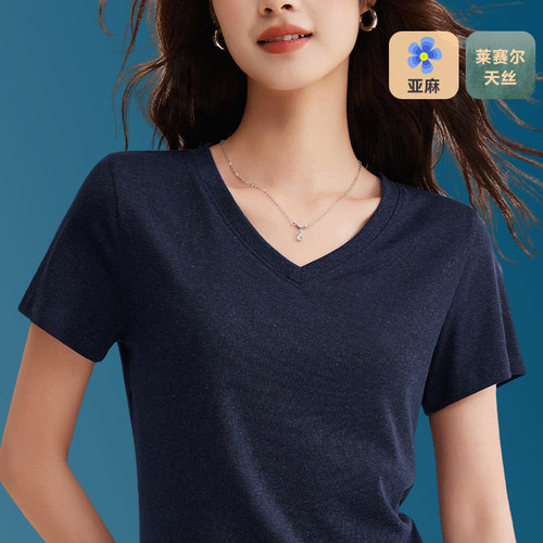莱赛尔天丝亚麻短袖T恤女夏