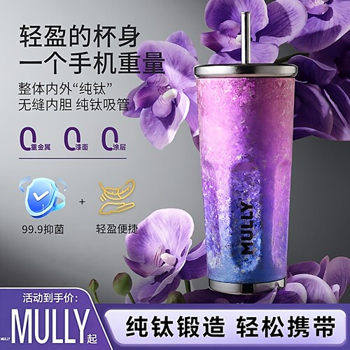 mally纯钛保温杯高颜咖啡吸管杯