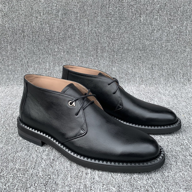 COUNTER OFF-CODE SPECIAL PRICE HIGH-END MENS SHOES TOP LAYER COWHIDE SOLID COLOR CHELSEA BOOTS SHORT LEATHER LACE-UP MENS BOOTS
