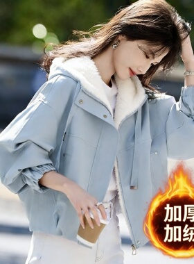 小个子加绒棉服外套女冬季2025宽松显瘦保暖上衣连帽短款棉衣白搭
