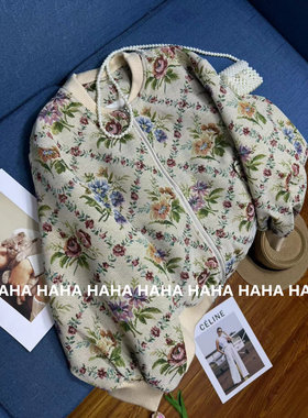 复古宽松棒球服油画夹克