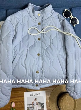 HAHA小众设计款正反两穿灯芯绒绗棉立领外套保暖棉服百搭宽松蓝色