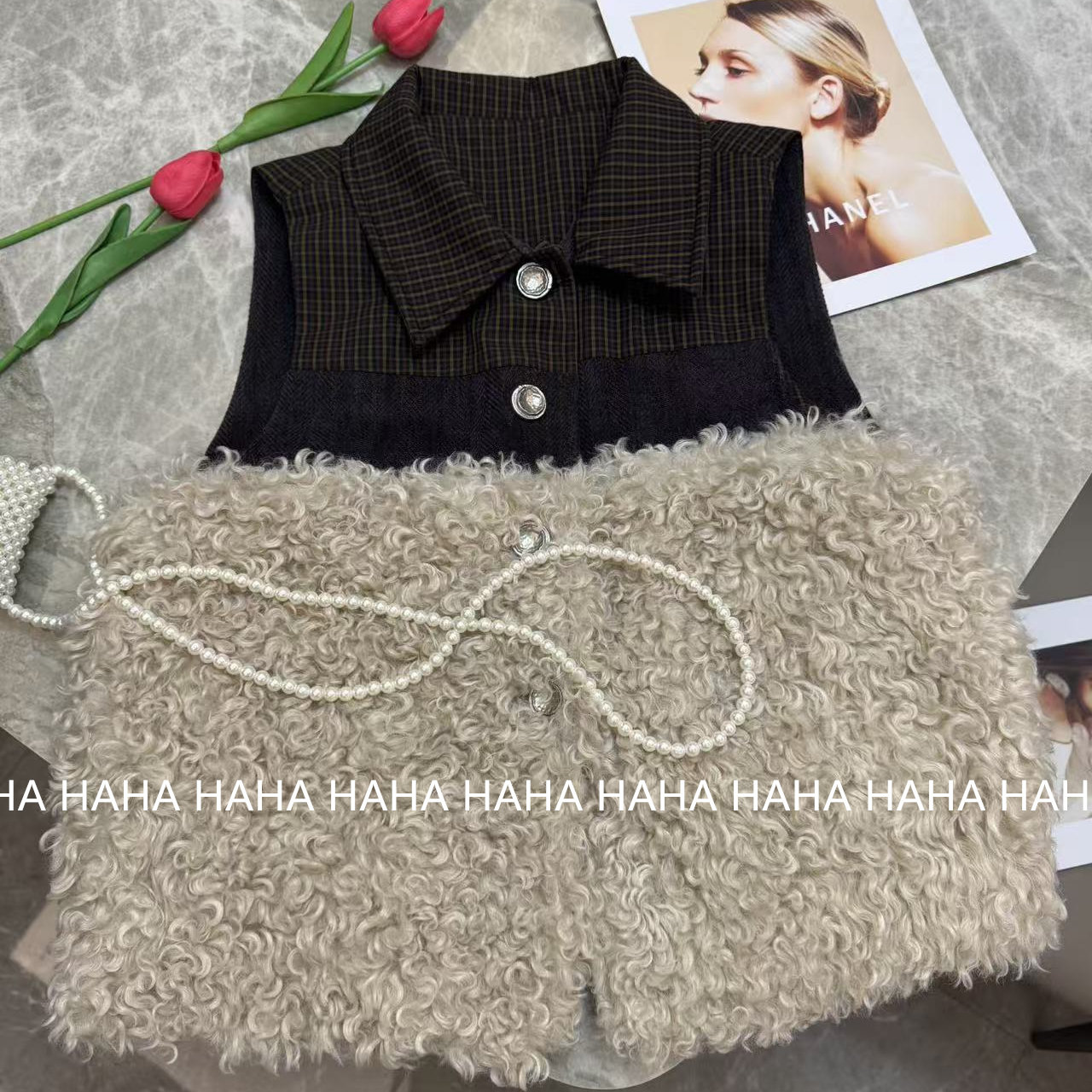 HAHA马甲时髦百搭无袖上衣毛毛背心马甲秋冬新款保暖短款外套女,女装/女士精品,短外套,淘宝优惠券,粉丝福利购,淘宝优惠卷