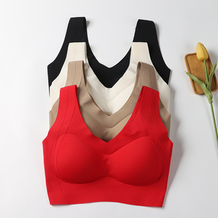 本命年大红色属马年运动美背心内衣一体胸垫乳胶加厚小胸显大聚拢