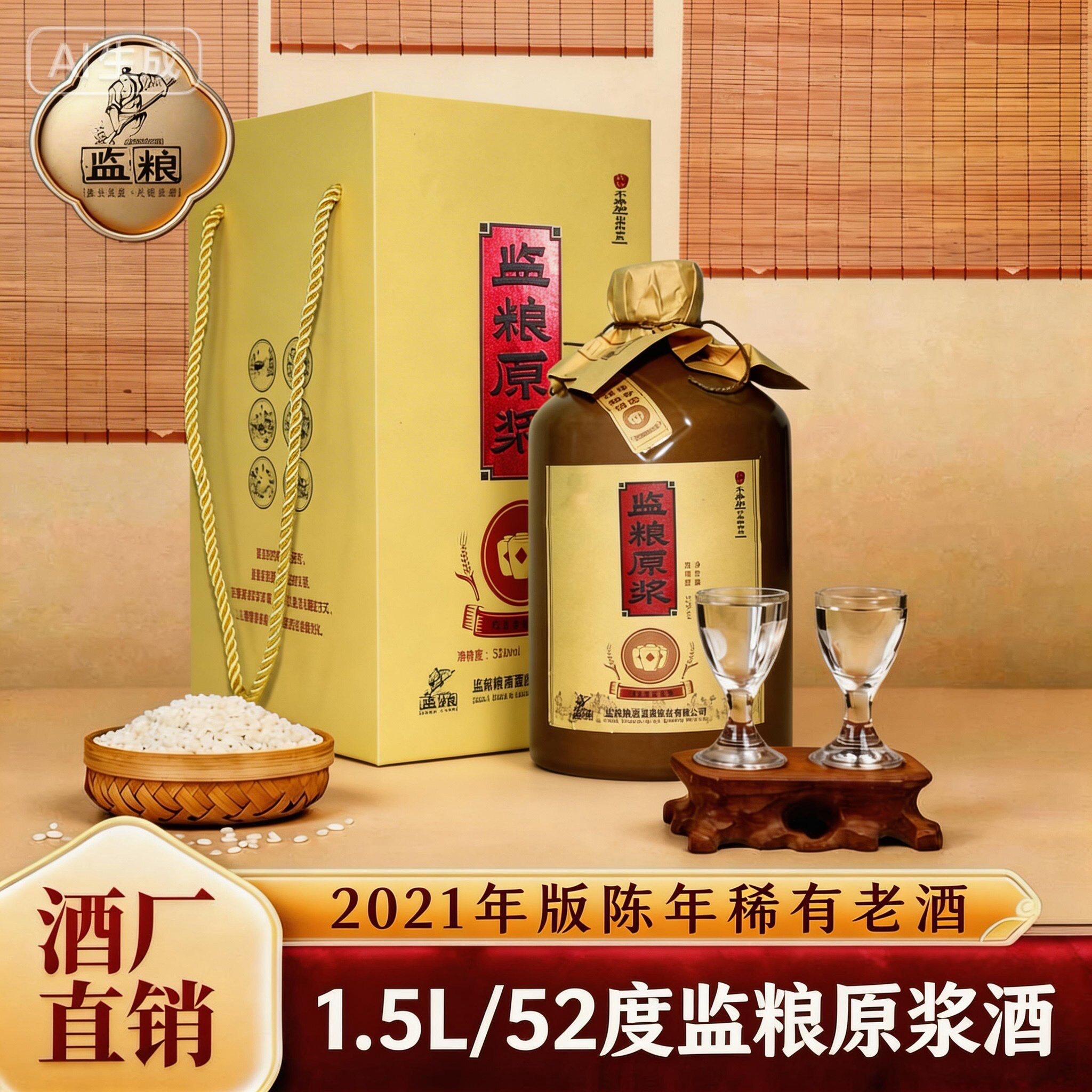 监利粮酒监粮原浆高度老酒52度