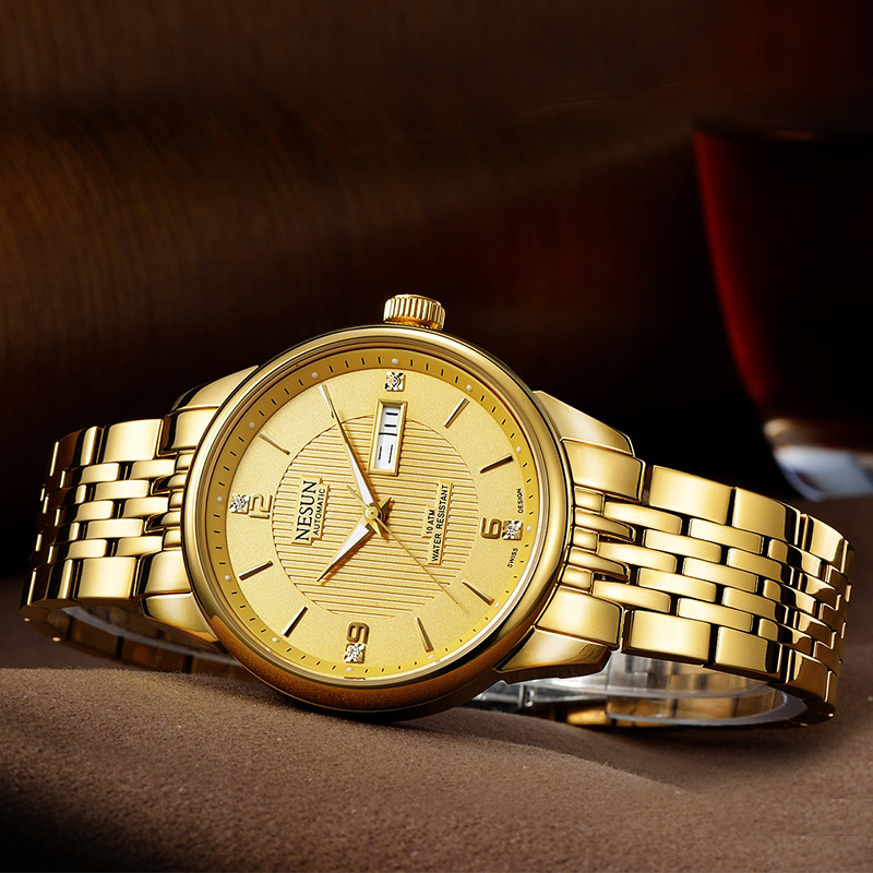 双日历尼尚表钢带表夜光商务手表