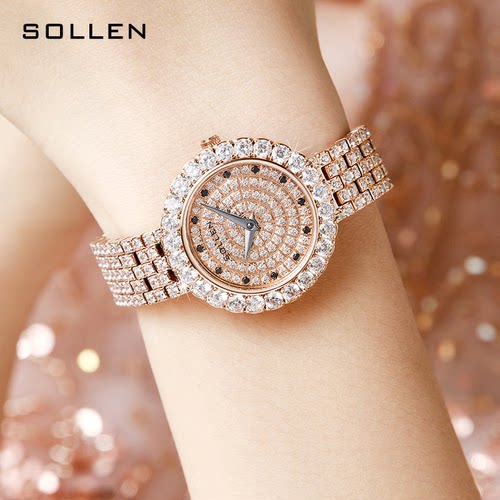 满天星镶钻女士石英表梭伦女表
