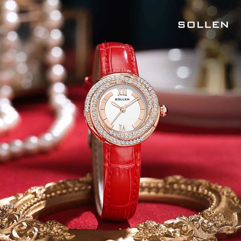 梭伦女士石英手表时尚腕表新款名牌轻奢小众防水学生女表高级感
