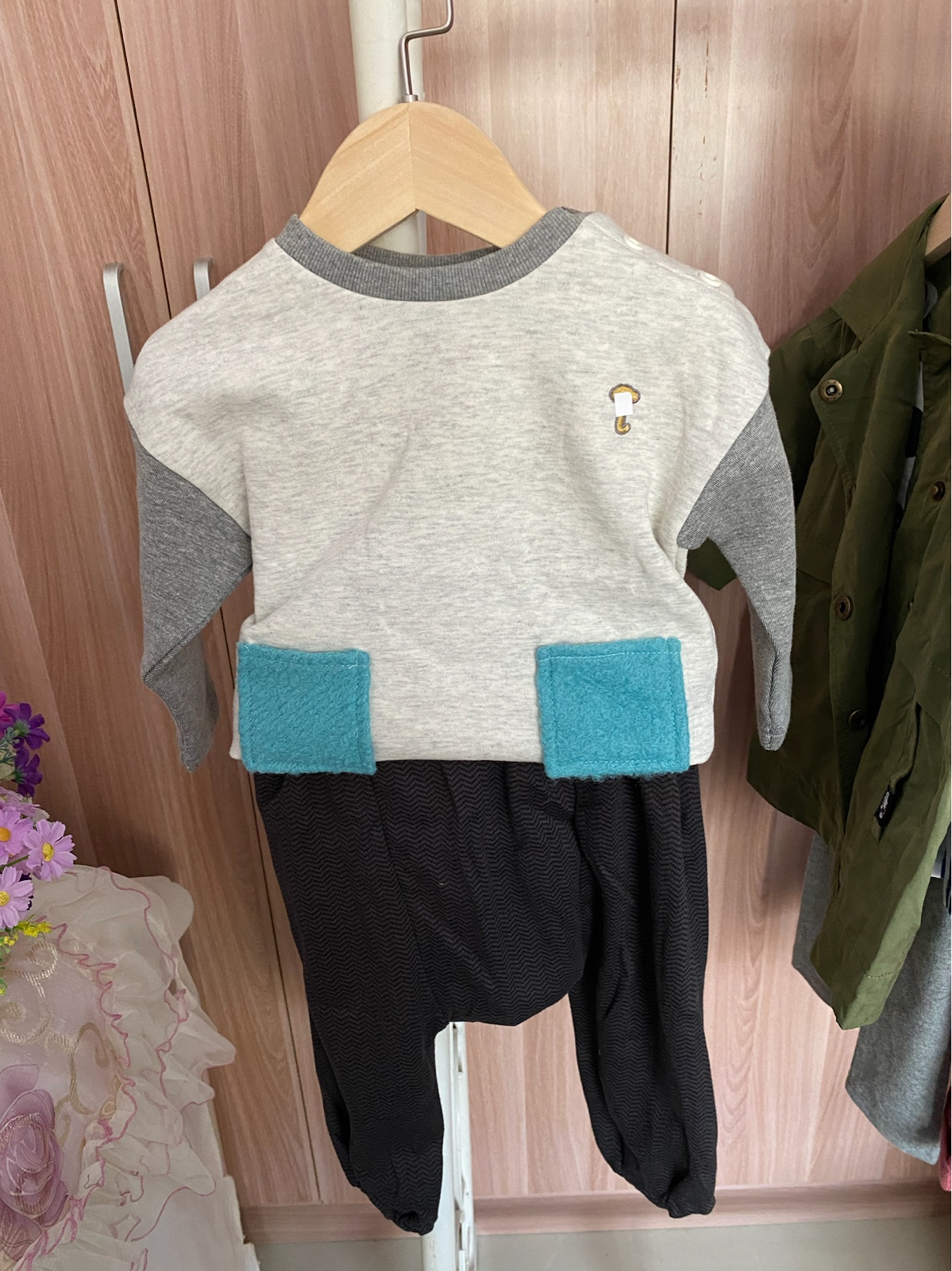 韩国小云朵小雨伞童装男童女童纯棉春秋新款上衣T恤大跨裤套装