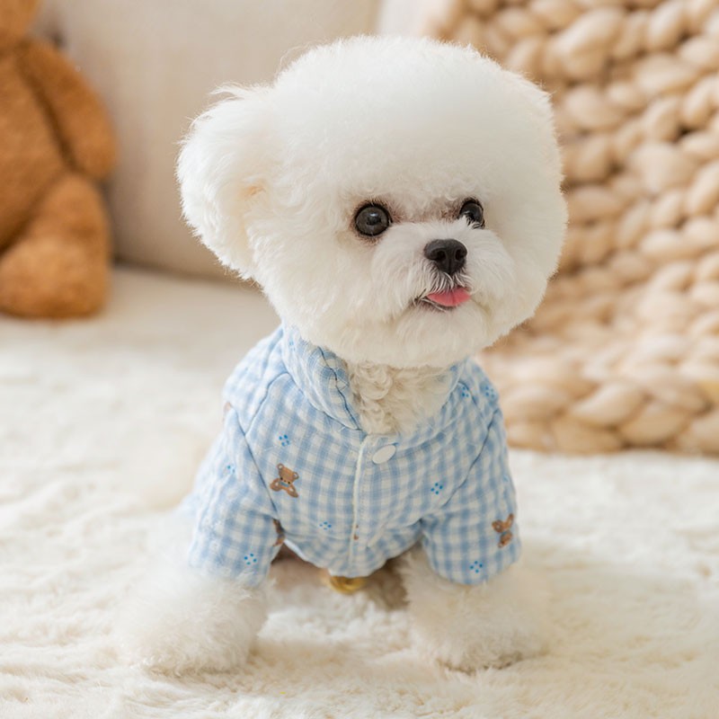 宠物小狗服装棋盘格小熊四脚棉衣保暖比熊冬泰迪小型犬秋狗2309MS