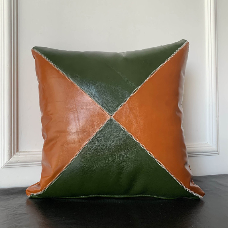 进口头层牛皮四块方枕真皮抱枕牛皮靠垫汽车抱枕沙发枕办公椅腰垫