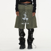 BLINDNOPLAN 25SS假两件珠帆脏染拼皮印花短裤 EXITMODE 五分裤