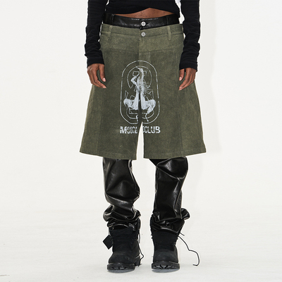 EXITMODE BY BLINDNOPLAN 25SS假两件珠帆脏染拼皮印花短裤五分裤