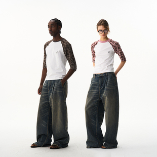 EXITMODE 休闲运动插肩豹纹印花T恤 26SS