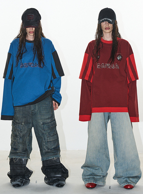 【明星同款】EXITMODE BY BLINDNOPLAN 24AW双色拼条纹假两件球衣