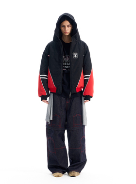 EXITMODE BY BLINDNOPLAN 25AW 菱形格拼色运动连帽棉服棉衣外套