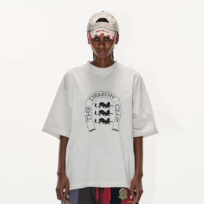 EXITMODE BY BLINDNOPLAN 25SS 水洗做旧动物印花短袖T恤正肩上衣