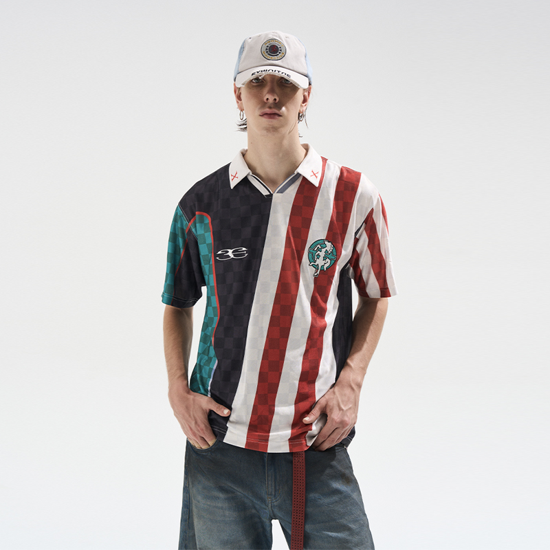 EXITMODE BY BLINDNOPLAN 25AW数码印花球衣Polo撞色拼接短袖T恤