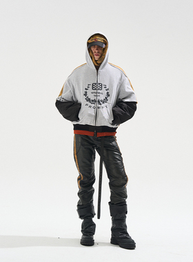 EXITMODE BY BLINDNOPLAN 25AW 假两件毛边拼接迷彩ma1棉服外套