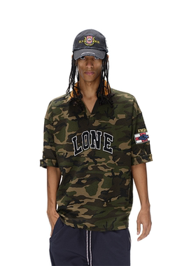 EXITMODE 26SS美式复古撞色V领字母刺绣宽松短袖T恤上衣男女同款