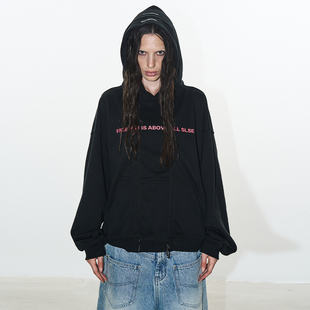 24AW BLINDNOPLAN 假双层拼接印花卫衣连帽外套黑色 EXITMODE