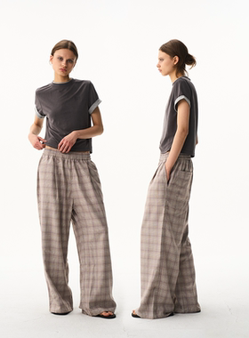 BLINDNOPLAN26SS【basic系列】 标签格子宽松休闲阔腿裤格纹长裤