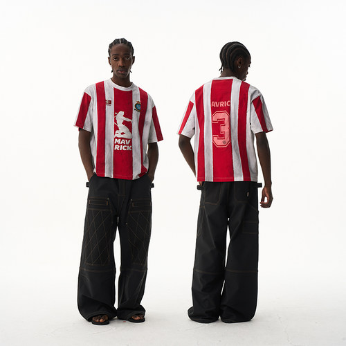 EXITMODE 26SS 条纹水洗做旧球衣T恤