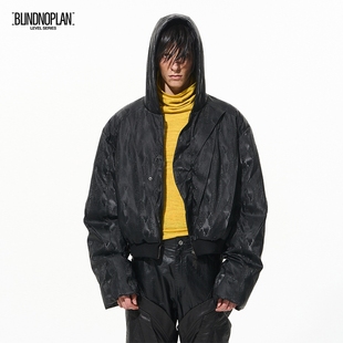 连帽棉服冬季 高端系列暗蛇纹肌理捏褶短款 拉链 24AW BLINDNOPLAN