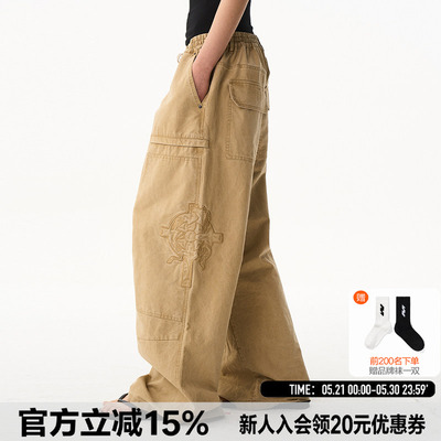 EXITMODE26SS战马刺绣水洗伐木美式宽松休闲男女同款工装Baggy裤