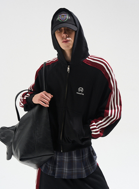 EXITMODE BY BLINDNOPLAN 25AW毛边贴条撞色卫衣外套连帽宽松开衫