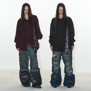 24AW BLINDNOPLAN 可拆卸涂鸦领带格纹长袖 衬衫 EXITMODE 秋季