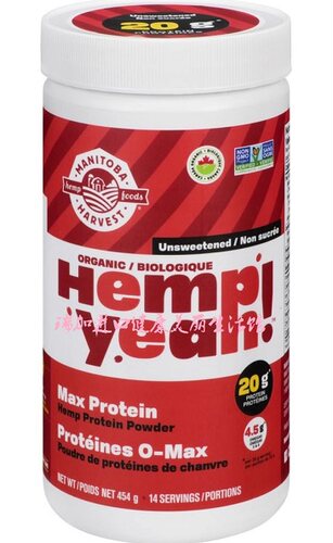包邮加拿大Manitoba曼尼托巴未加糖有几伙-麻-仁植物高蛋白粉454g