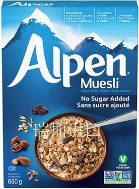 包邮加拿大ALPEN MUESLI无糖全谷物提子榛子杏仁什锦脆麦片650克