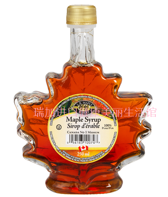 包邮加拿大LB MAPLE 纯枫叶枫树糖浆MEDIUM枫叶形玻璃瓶250ML