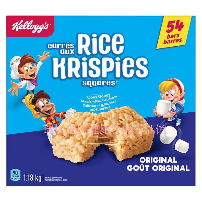 包邮加拿大Kellogg's家乐士原味低卡棉花糖脆米方糕54块共1.18KG