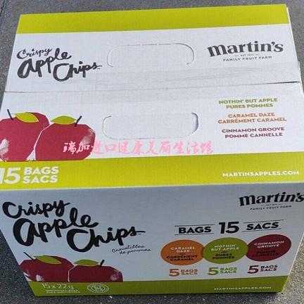 包邮加拿大Martin's马丁脱水纯天然苹果脆片原味肉桂焦糖24包*22g