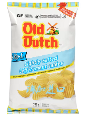 新品加拿大Old Dutch Ridgies老荷兰减盐波纹健康薯片220克*3包