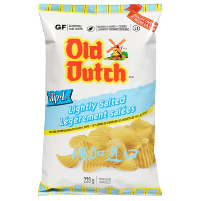 新品加拿大Old Dutch Ridgies老荷兰减盐波纹健康薯片220克*3包