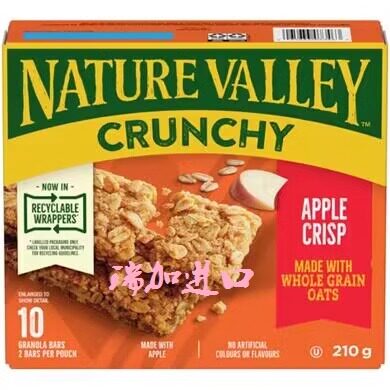 加拿大Nature valley crunch高纤松脆谷物能量棒燕麦苹果210G*2盒图片