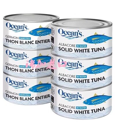 包邮加拿大Ocean's SOLID WHITE TUNA水浸白金枪鱼罐头184g*6罐