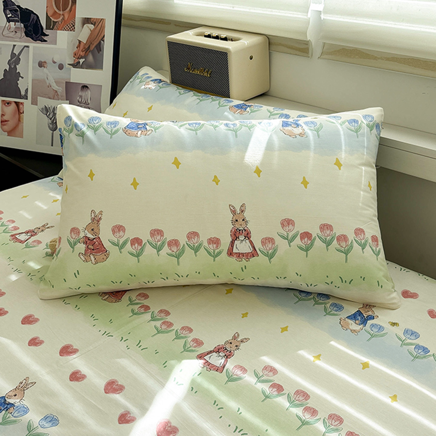 唐朝一只鱼纯棉枕套茶园兔